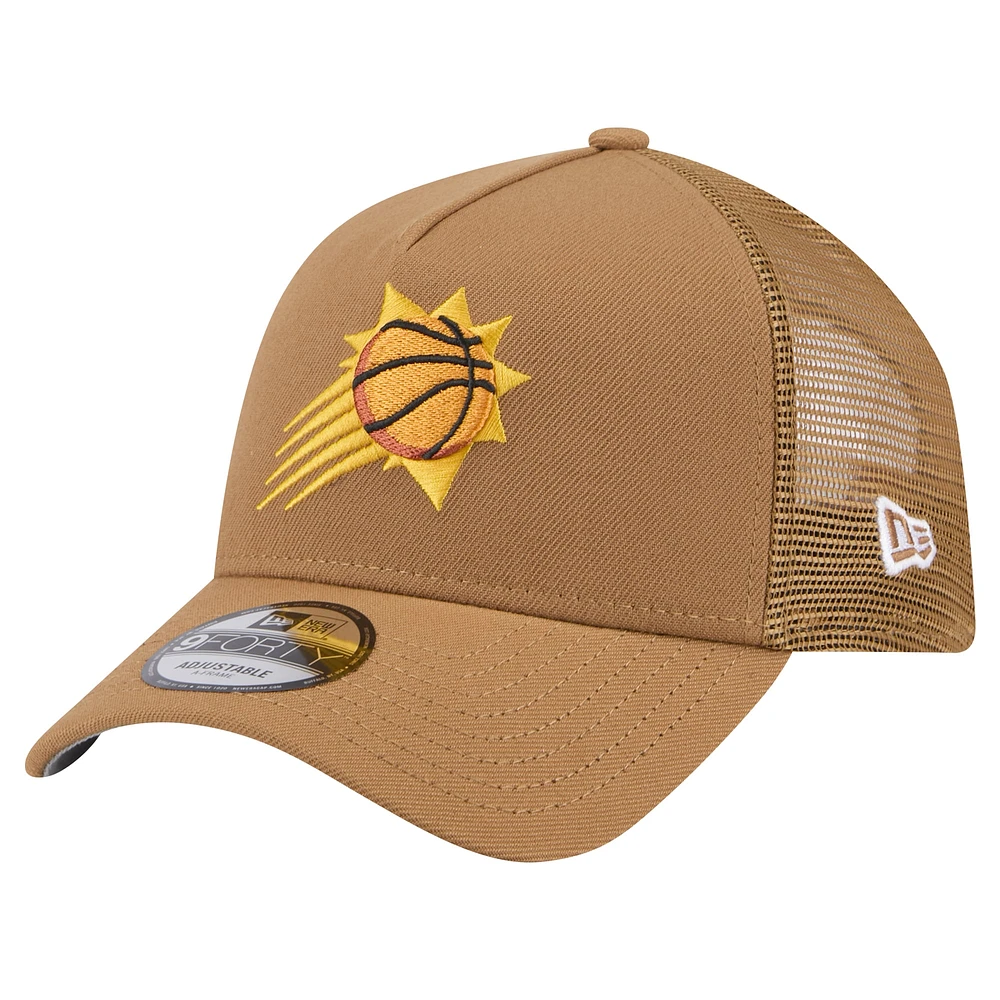 Casquette réglable de camionneur A-Frame 9FORTY Tan Phoenix Suns New Era pour hommes