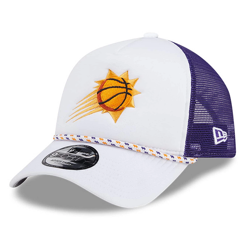 Casquette de camionneur réglable Phoenix Suns Court Sport Foam A-Frame 9FORTY New Era pour hommes, blanc/violet