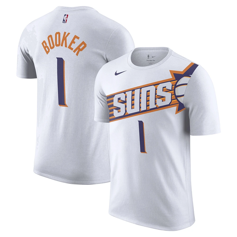 T-shirt Nike Devin Booker pour homme, blanc, Phoenix Suns 2023/24, nom et numéro de l'association