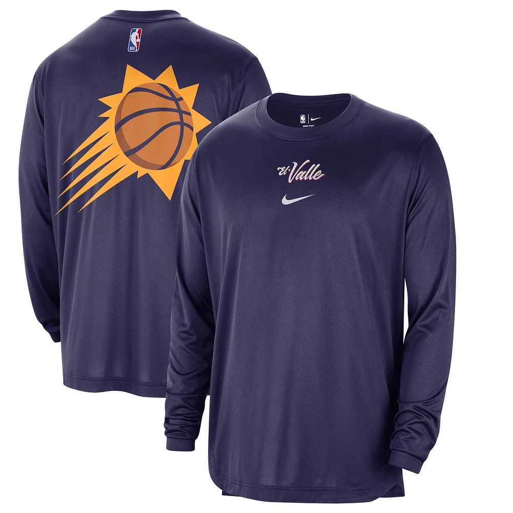 T-shirt de tir à manches longues authentique d'avant-match Nike Purple Phoenix Suns 2023/24 City Edition pour homme