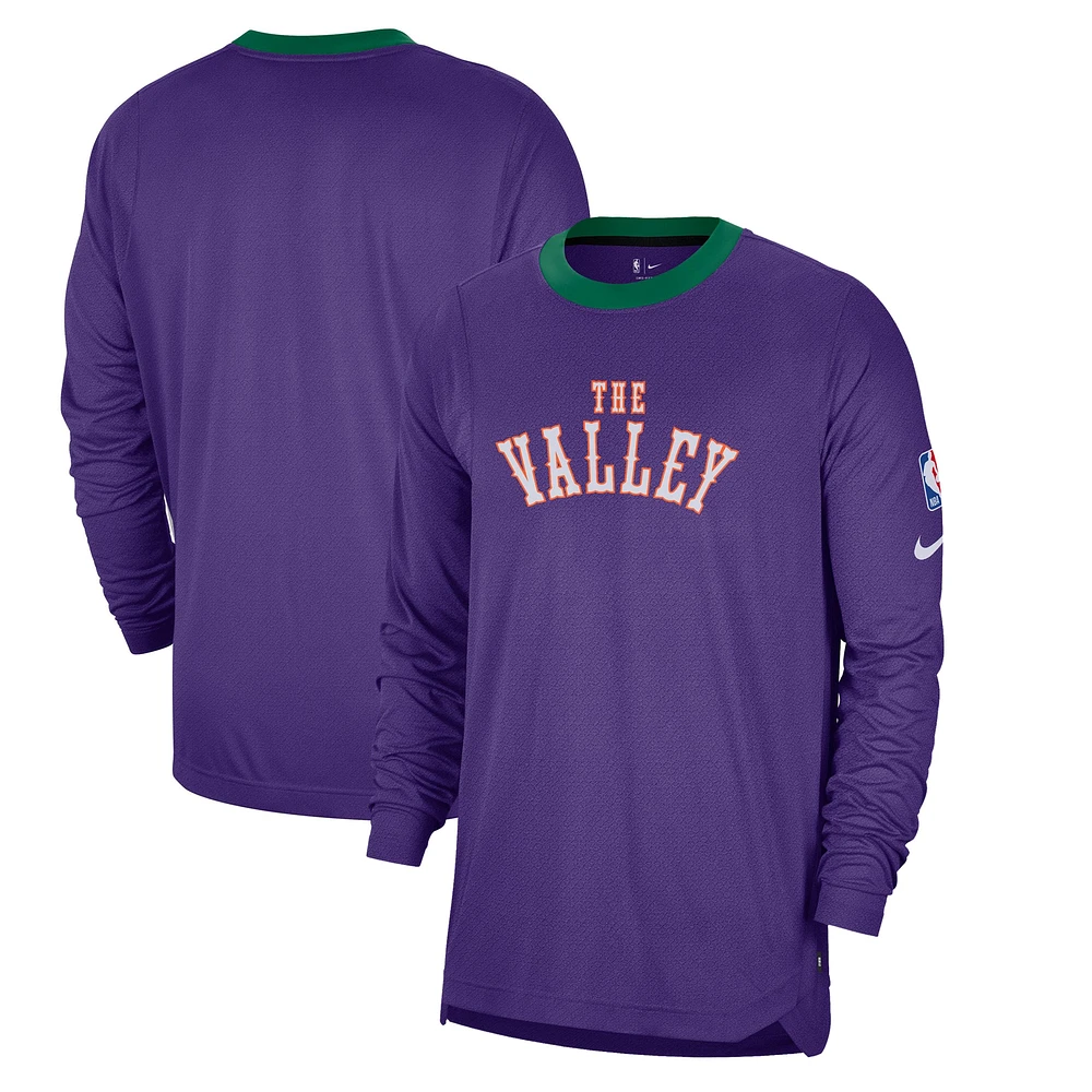 T-shirt de tir à manches longues Nike Purple Phoenix Suns 2024/25 City Edition Authentic Pregame Performance pour homme