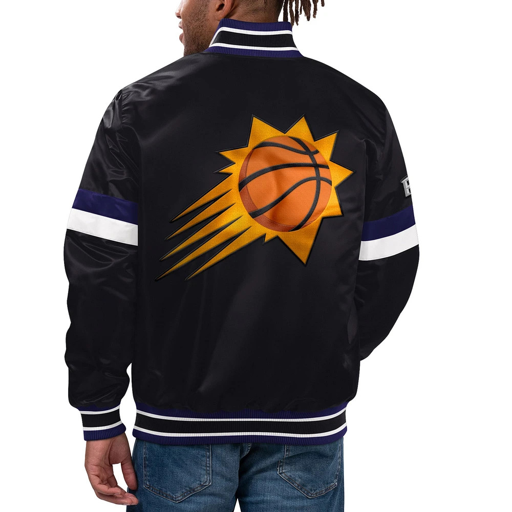 Men's Starter Black Phoenix Suns Home Game Satin Full-Snap Varsity Jacket