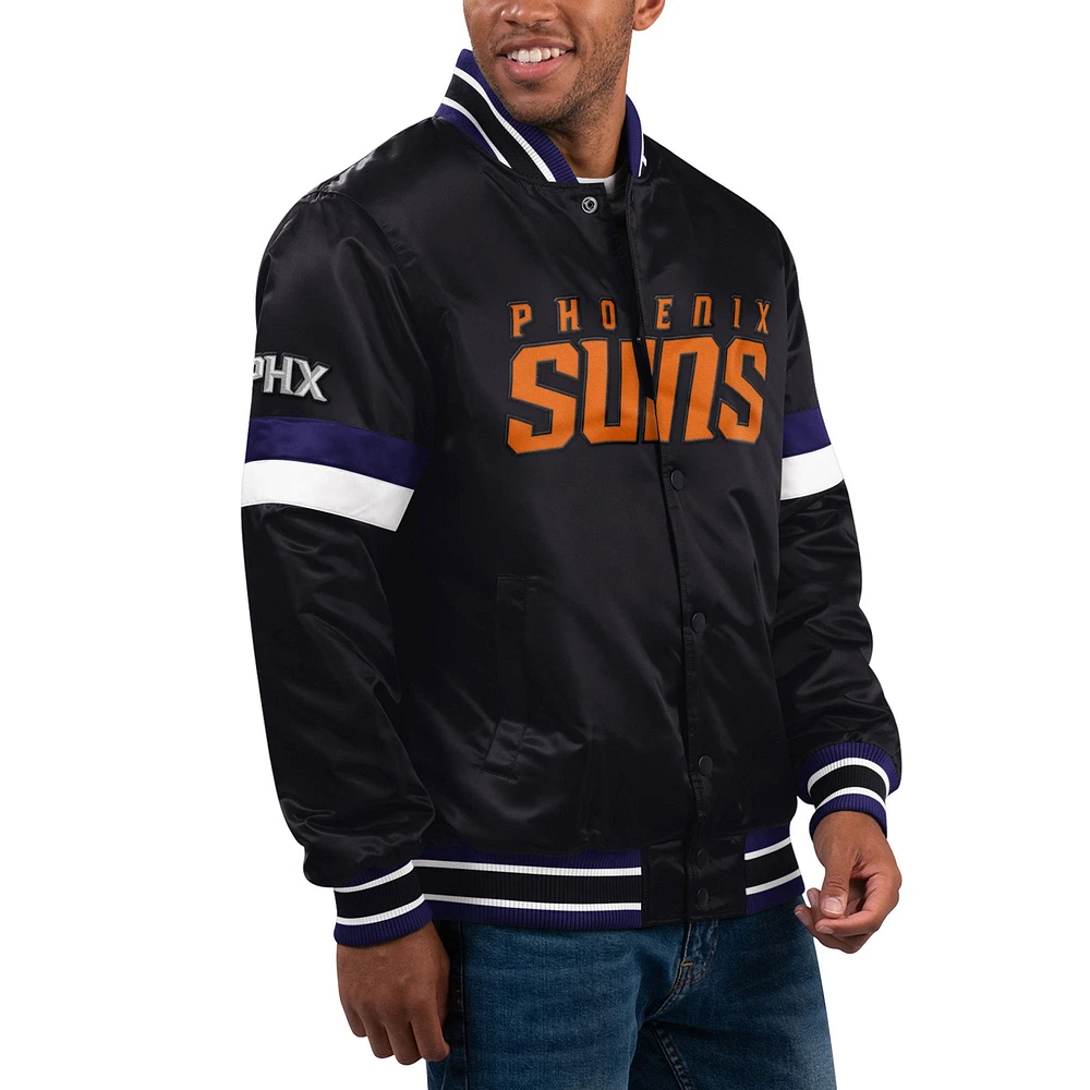 Men's Starter Black Phoenix Suns Home Game Satin Full-Snap Varsity Jacket