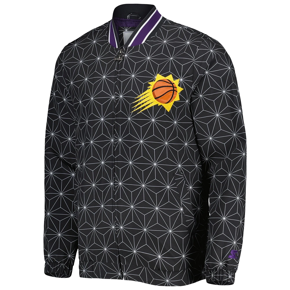 Veste universitaire Starter noire Phoenix Suns In-Field Play Fashion en satin à fermeture éclair intégrale pour homme