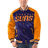 Veste universitaire à bouton-pression en satin Renegade Phoenix Suns Starter violet/orange pour hommes