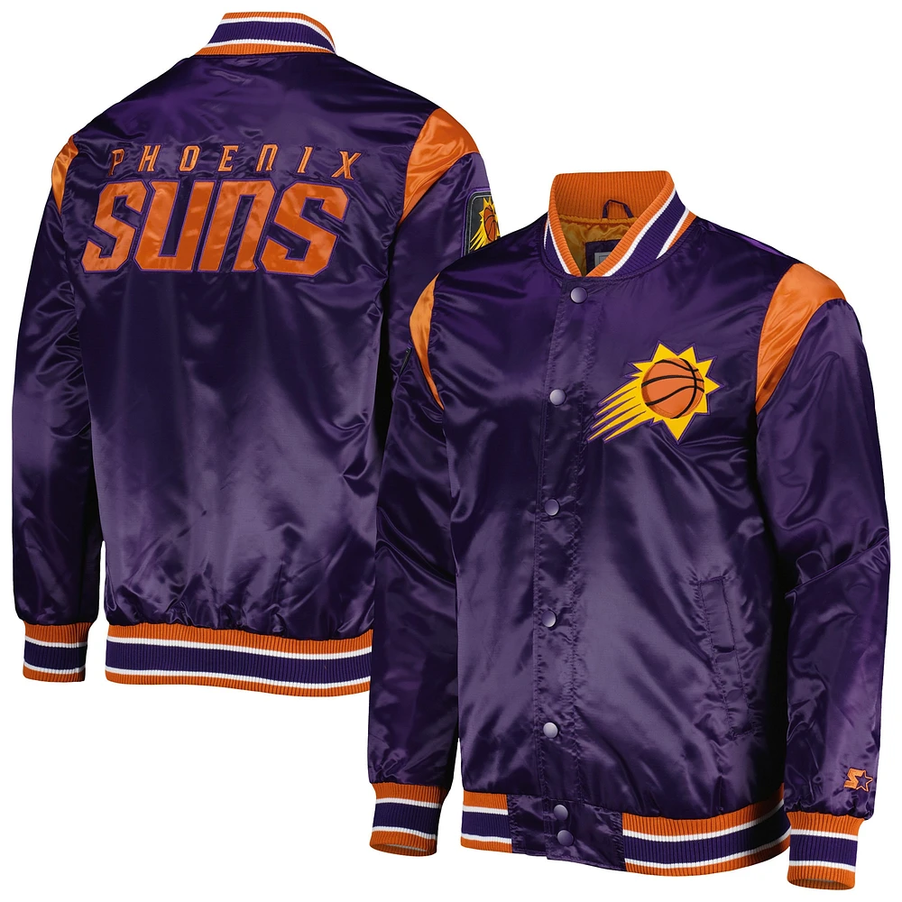 Veste universitaire Starter Purple Phoenix Suns Force Play en satin à boutons-pression pour hommes