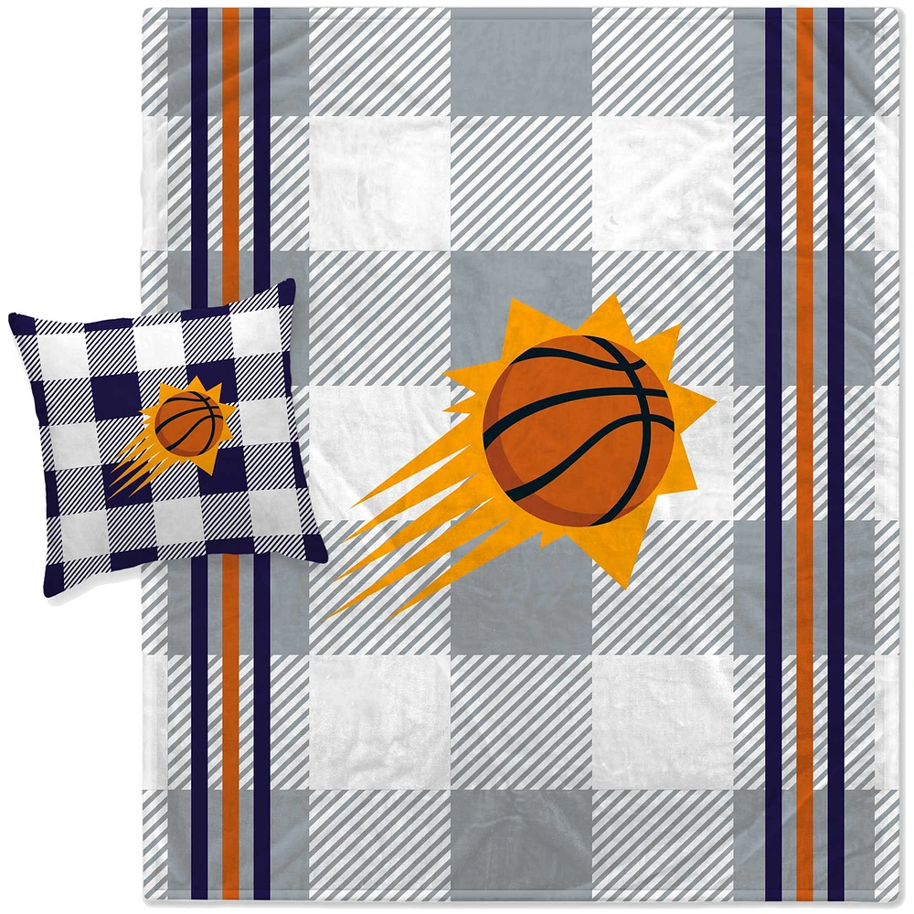 Pegasus Phoenix Suns Gray Plaid Stripes Blanket and Pillow Combo Set