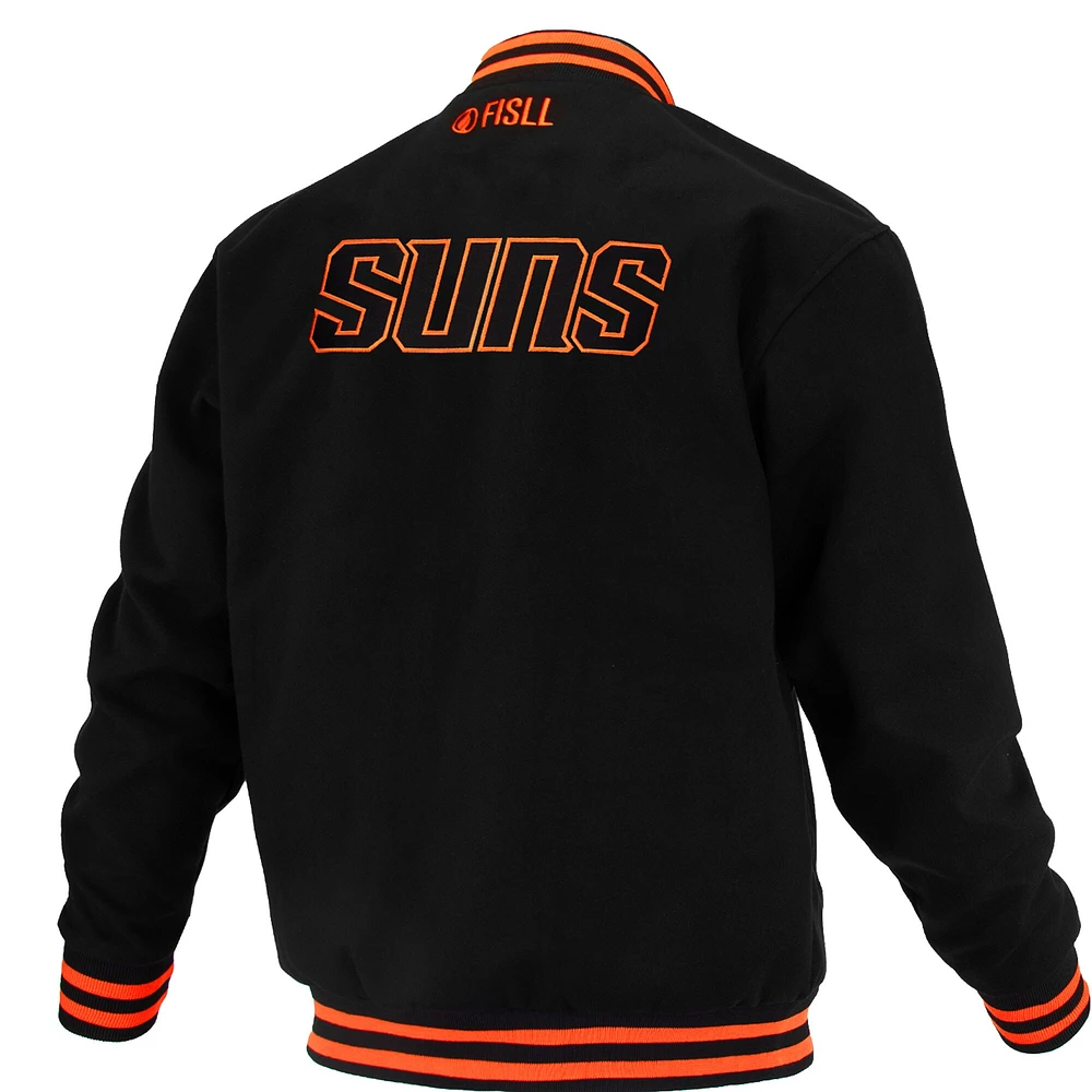 Veste universitaire unisexe FISLL noire Phoenix Suns Logoman Shadow Collection à boutons-pression