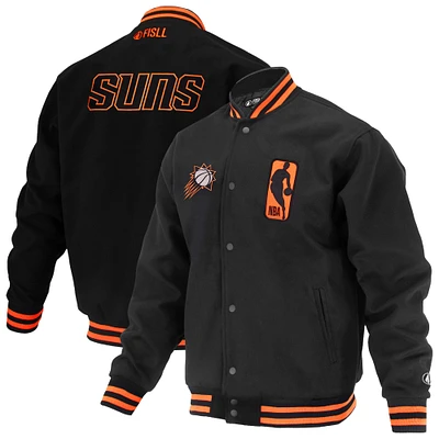 Veste universitaire unisexe FISLL noire Phoenix Suns Logoman Shadow Collection à boutons-pression