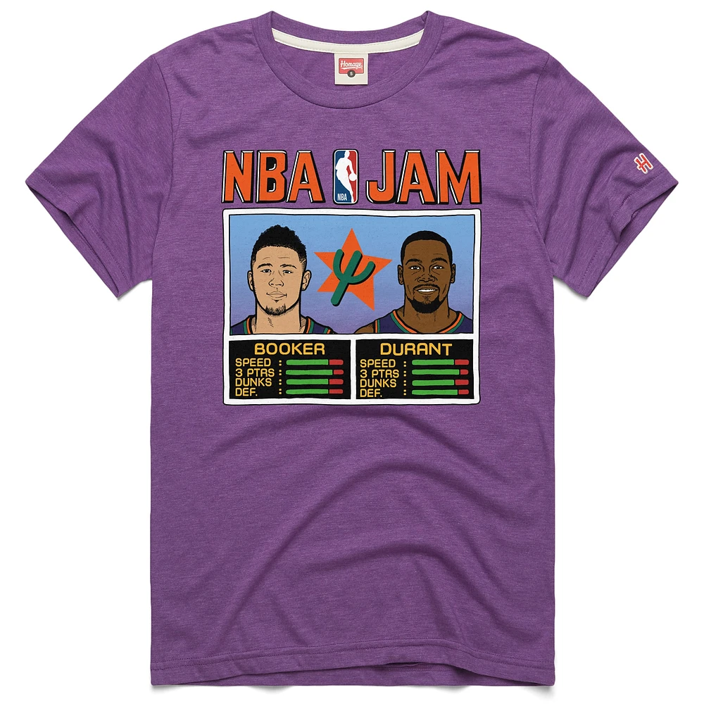 T-shirt unisexe NBA Jam Tri-Blend hommage à Devin Booker et Kevin Durant Purple Phoenix Suns 2024/25 City Edition