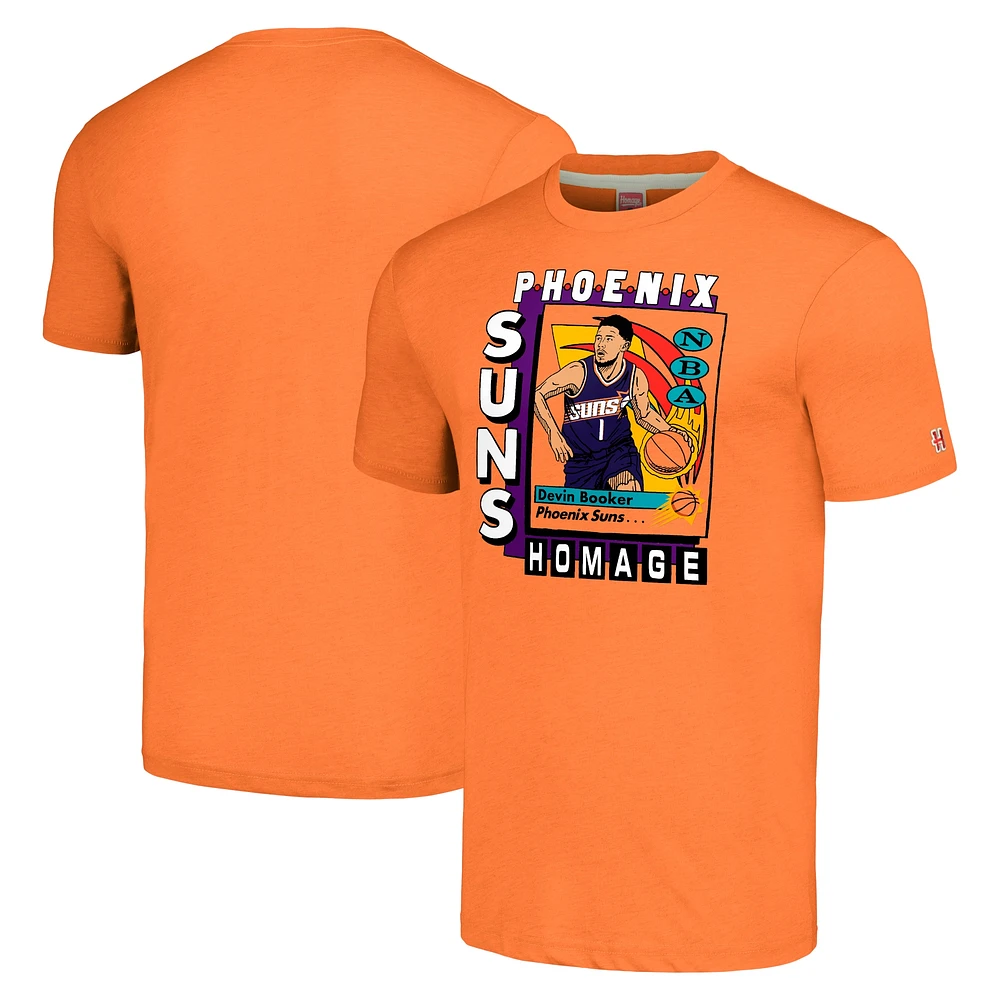 Unisex Homage Devin Booker Orange Phoenix Suns SkyBox Player Tri-Blend T-Shirt