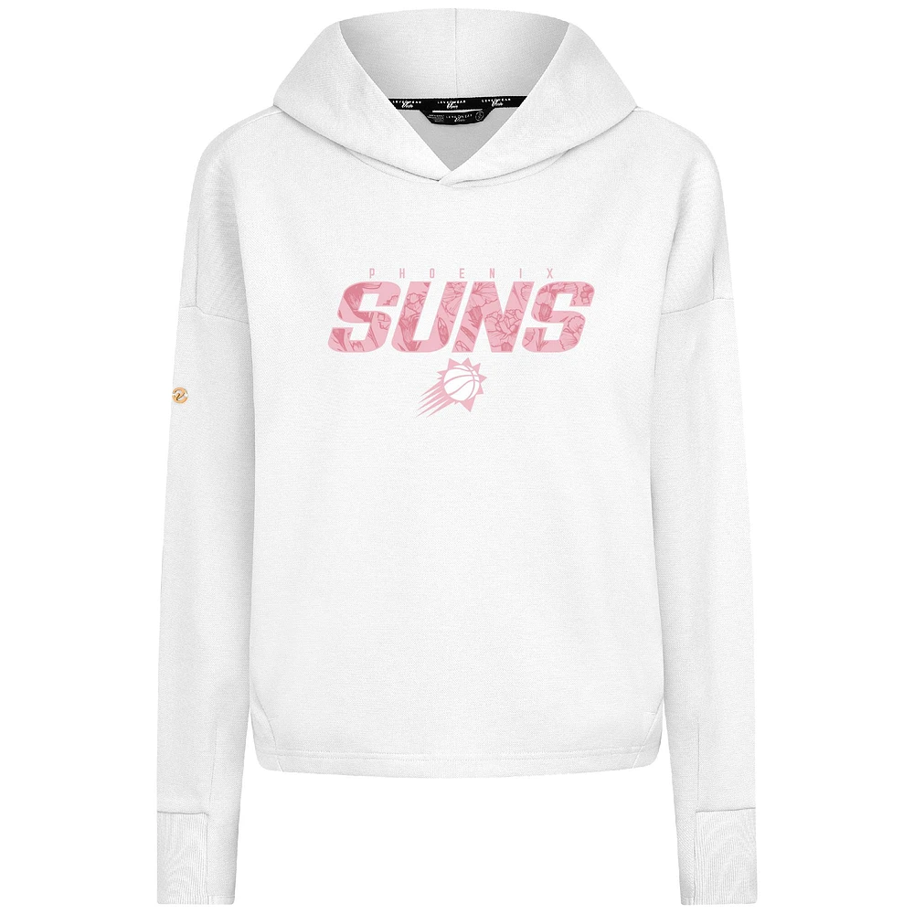 Women's Levelwear  White Phoenix Suns Mother's Day Sweet Floral Cropped Tri-Blend Pullover Hoodie