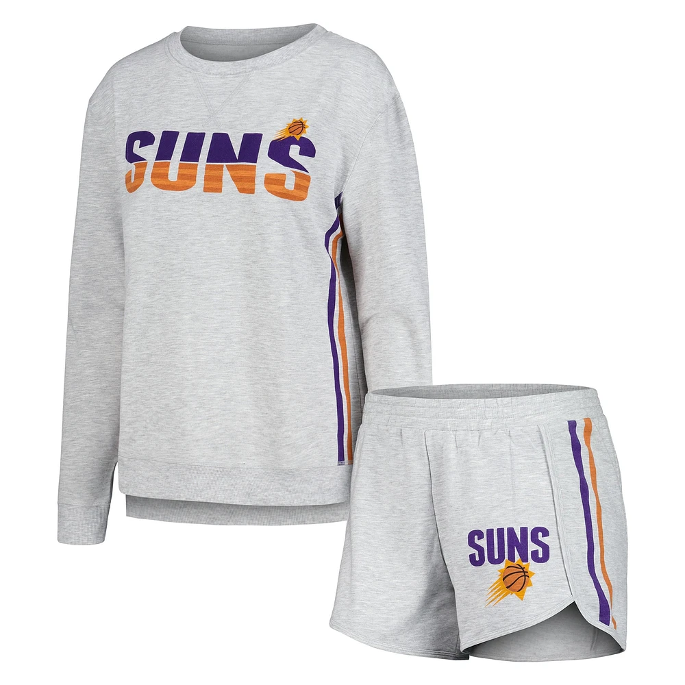 Ensemble de nuit avec t-shirt et short à manches longues Concepts Sport gris Phoenix Suns Cedar pour femmes