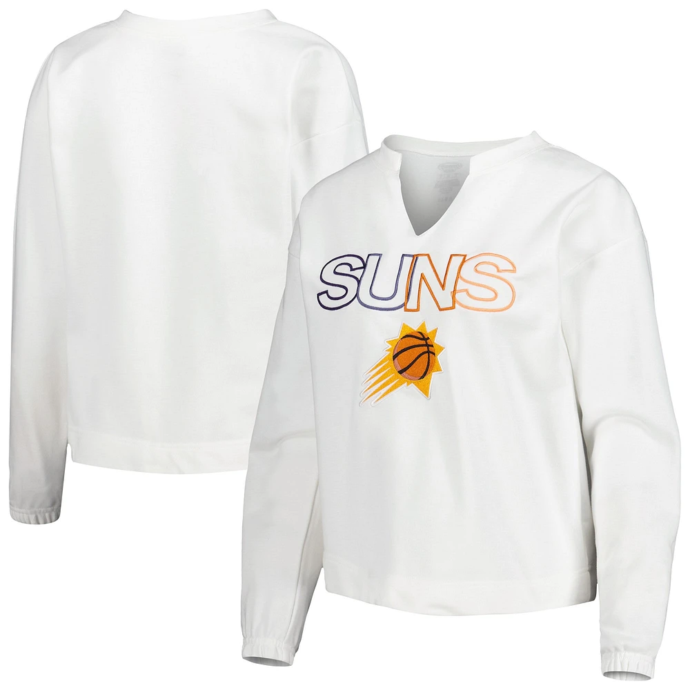 Women's Concepts Sport  White Phoenix Suns Sunray Notch Neck Long Sleeve T-Shirt