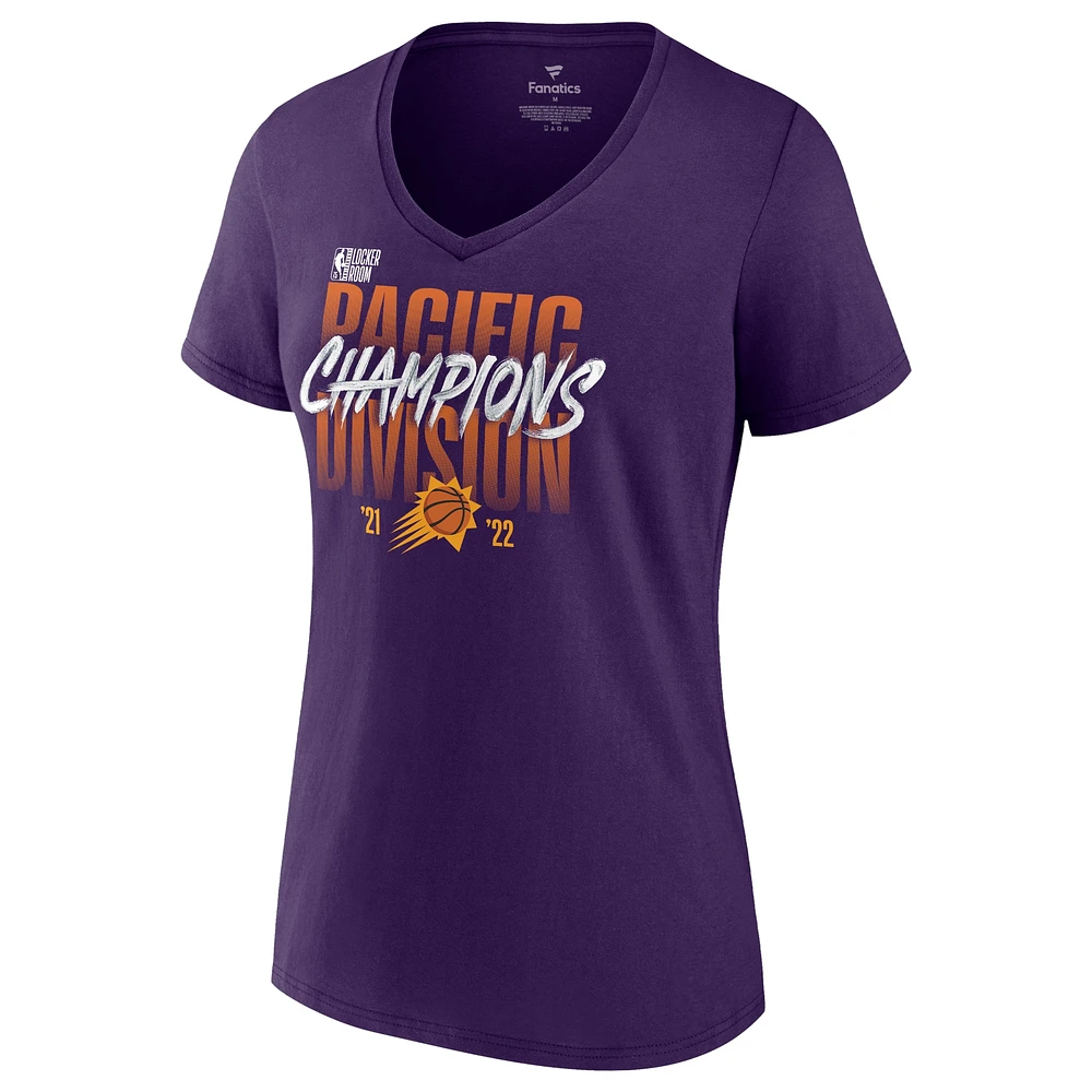 Fanatics Purple Phoenix Suns 2022 Pacific Division Champions Vestiaire T-shirt à col en V pour femmes