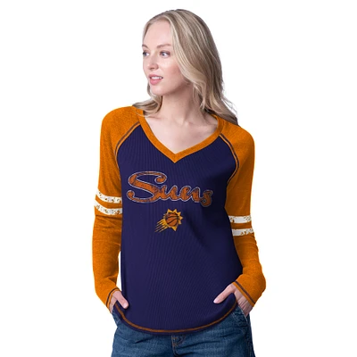 Women's G-III 4Her by Carl Banks Purple/Orange Phoenix Suns Winner Waffle Knit Thermal Long Sleeve Tri-Blend T-Shirt