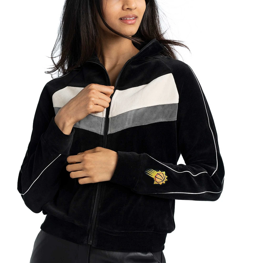 Veste de survêtement entièrement zippée Lusso Black Phoenix Suns Nixie Colorblock Chevron Raglan pour femme