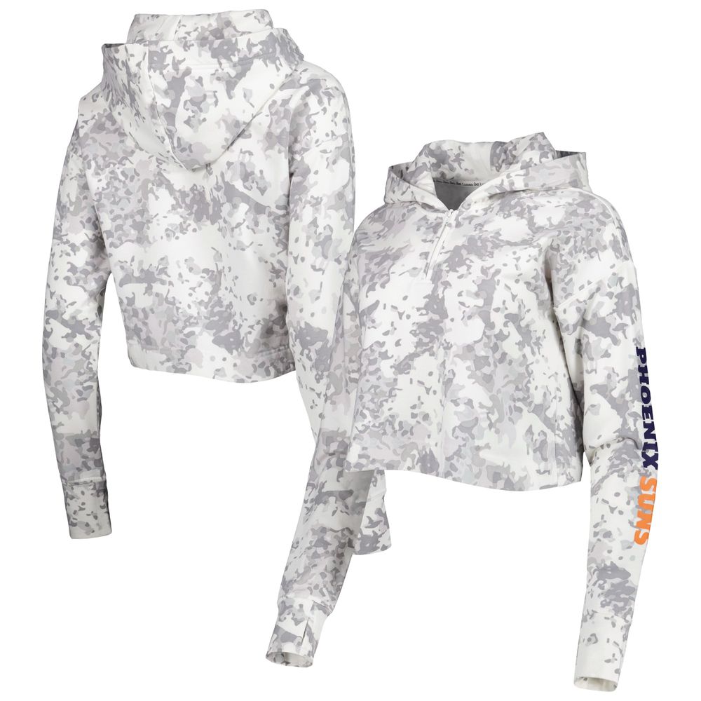 Women's Lusso Gray/White Phoenix Suns Maia Tri-Blend Cropped Quarter-Zip Top