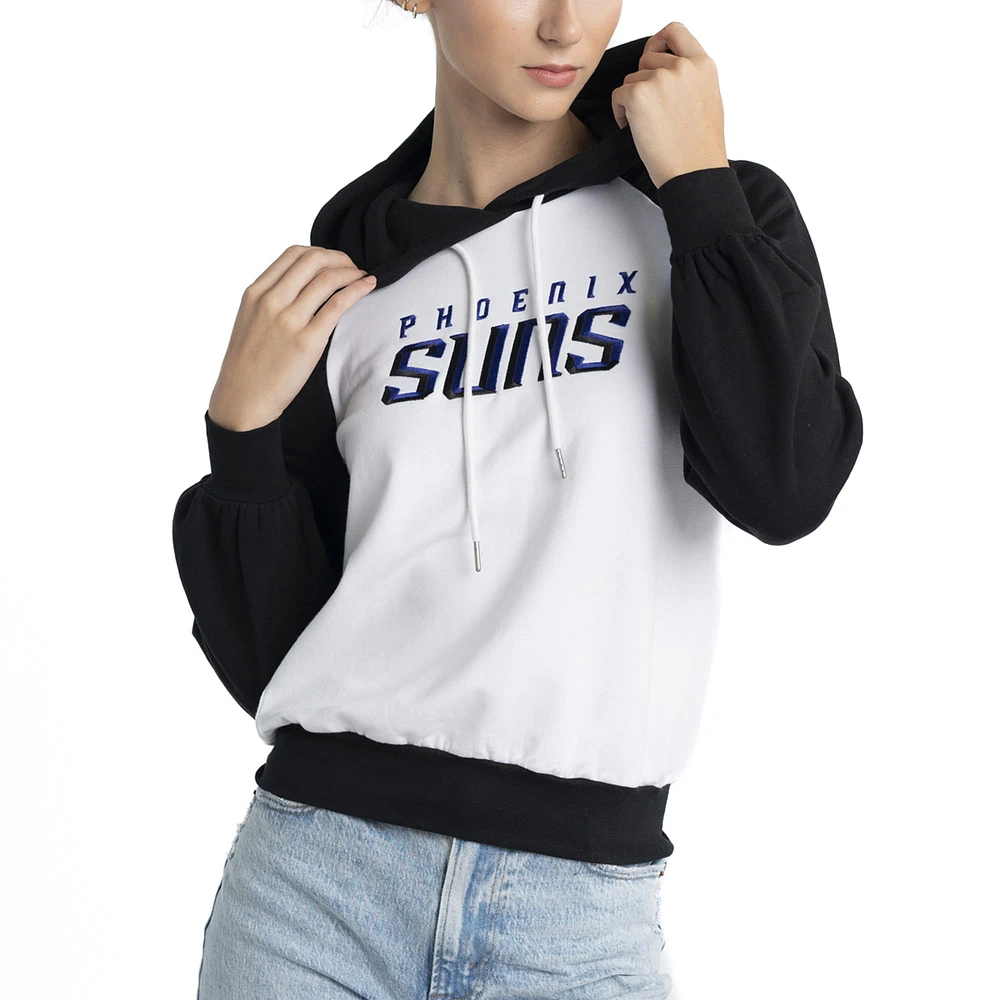 Women's Lusso White Phoenix Suns Marlowe Tri-Blend Raglan Pullover Hoodie