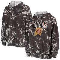 Women's Majestic Threads Black Phoenix Suns Burble Tie-Dye Tri-Blend Pullover Hoodie