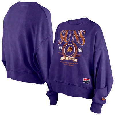 Women's New Era  Purple Phoenix Suns Throwback Vintage Enzyme Wash Oversized Boxy Pullover Sweatshirt