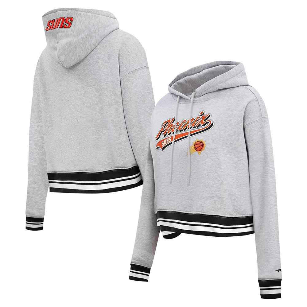 Women's Pro Standard Heather Gray Phoenix Suns Script Tail Cropped Pullover Hoodie