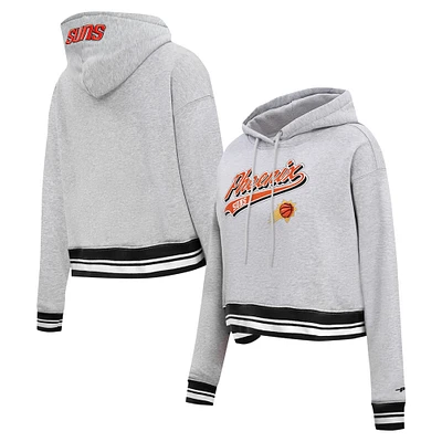 Women's Pro Standard Heather Gray Phoenix Suns Script Tail Cropped Pullover Hoodie