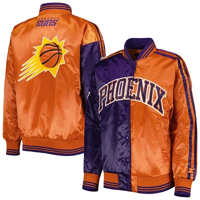 Veste universitaire violette/orange Phoenix Suns en satin à boutons-pression fendus pour femmes