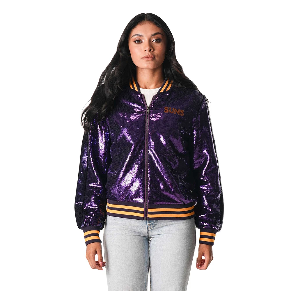 Blouson aviateur entièrement zippé à sequins violet Phoenix Suns de The Wild Collective pour femme