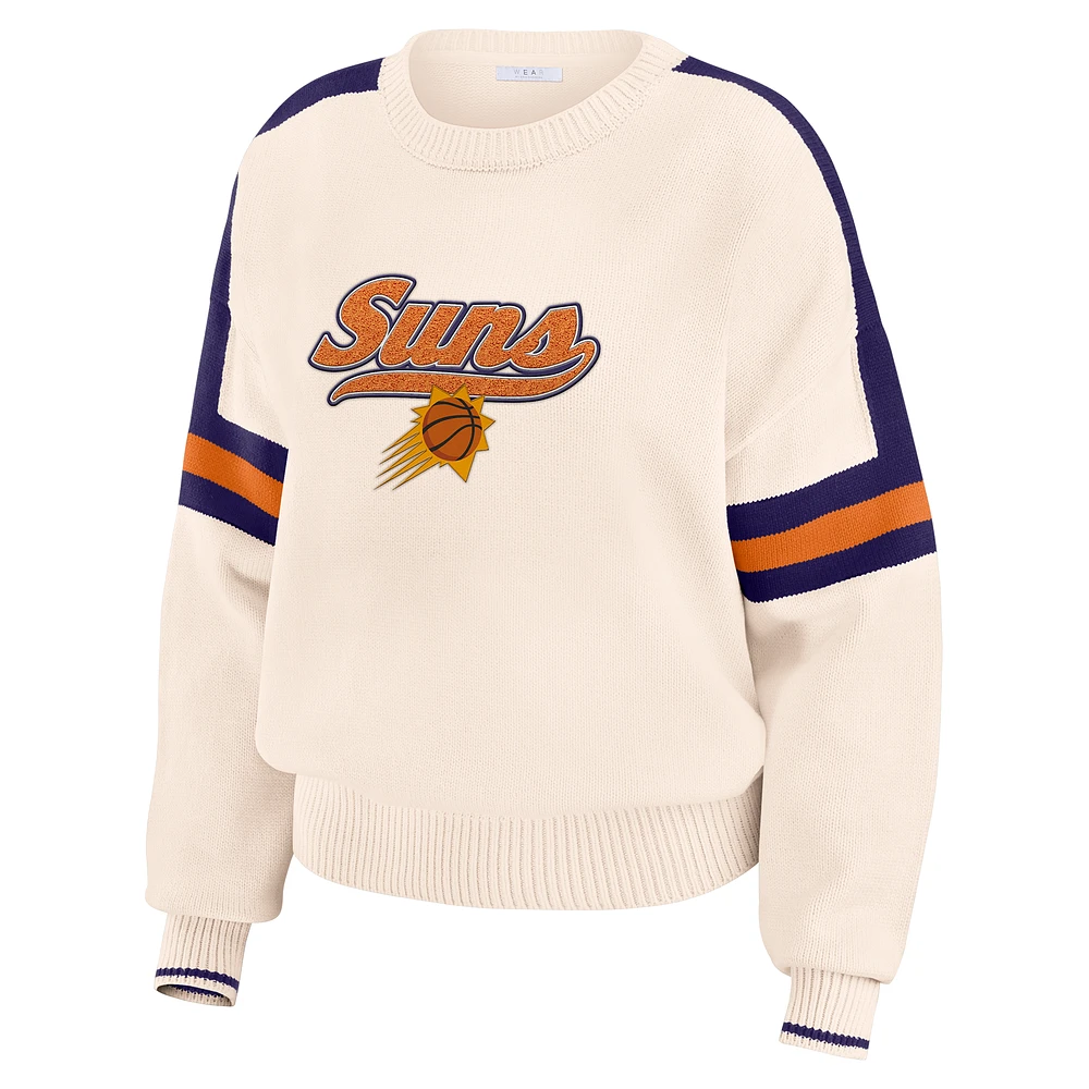 Women's WEAR by Erin Andrews  Cream Phoenix Suns Stripe Pullover Sweater