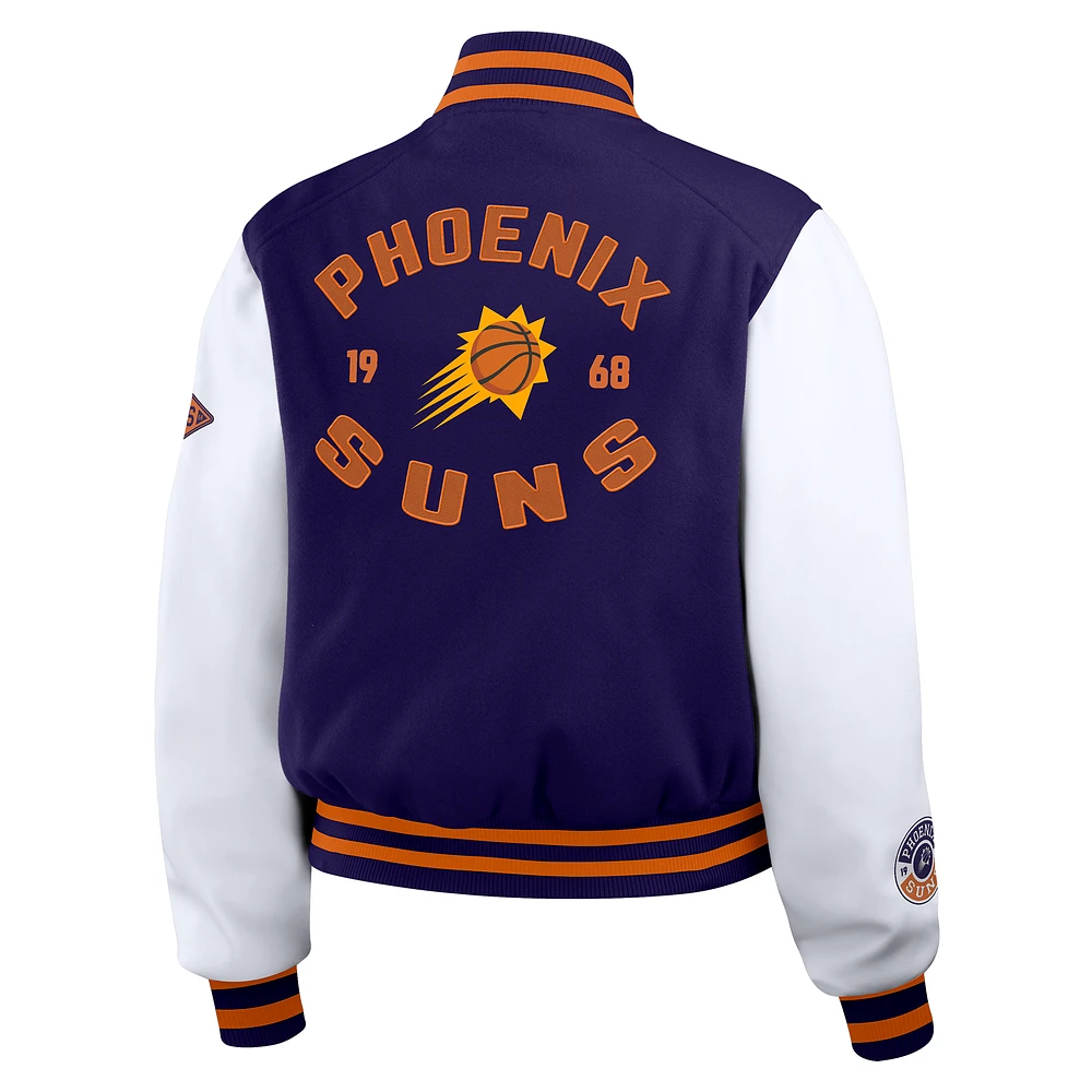 Women's WEAR by Erin Andrews Purple/White Phoenix Suns Cropped Varsity Full-Zip Jacket