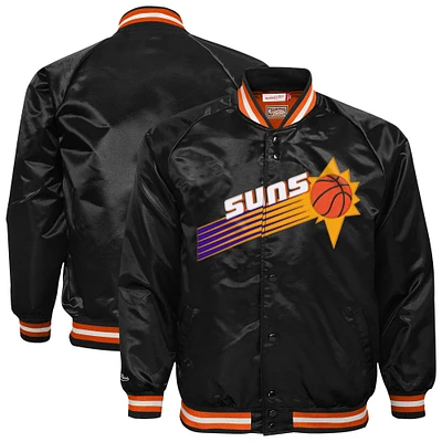 Youth Mitchell & Ness Black Phoenix Suns Hardwood Classics Satin Raglan Full-Snap Jacket