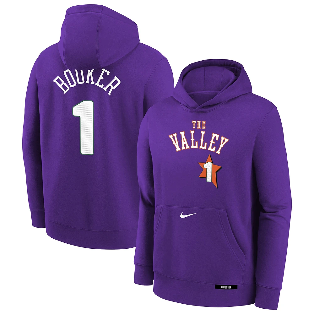 Sweat à capuche Nike Devin Booker Purple Phoenix Suns 2024/25 City Edition avec nom et numéro pour jeune