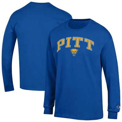 Men's Champion  Royal Pitt Panthers Arch Over Logo Long Sleeve T-Shirt