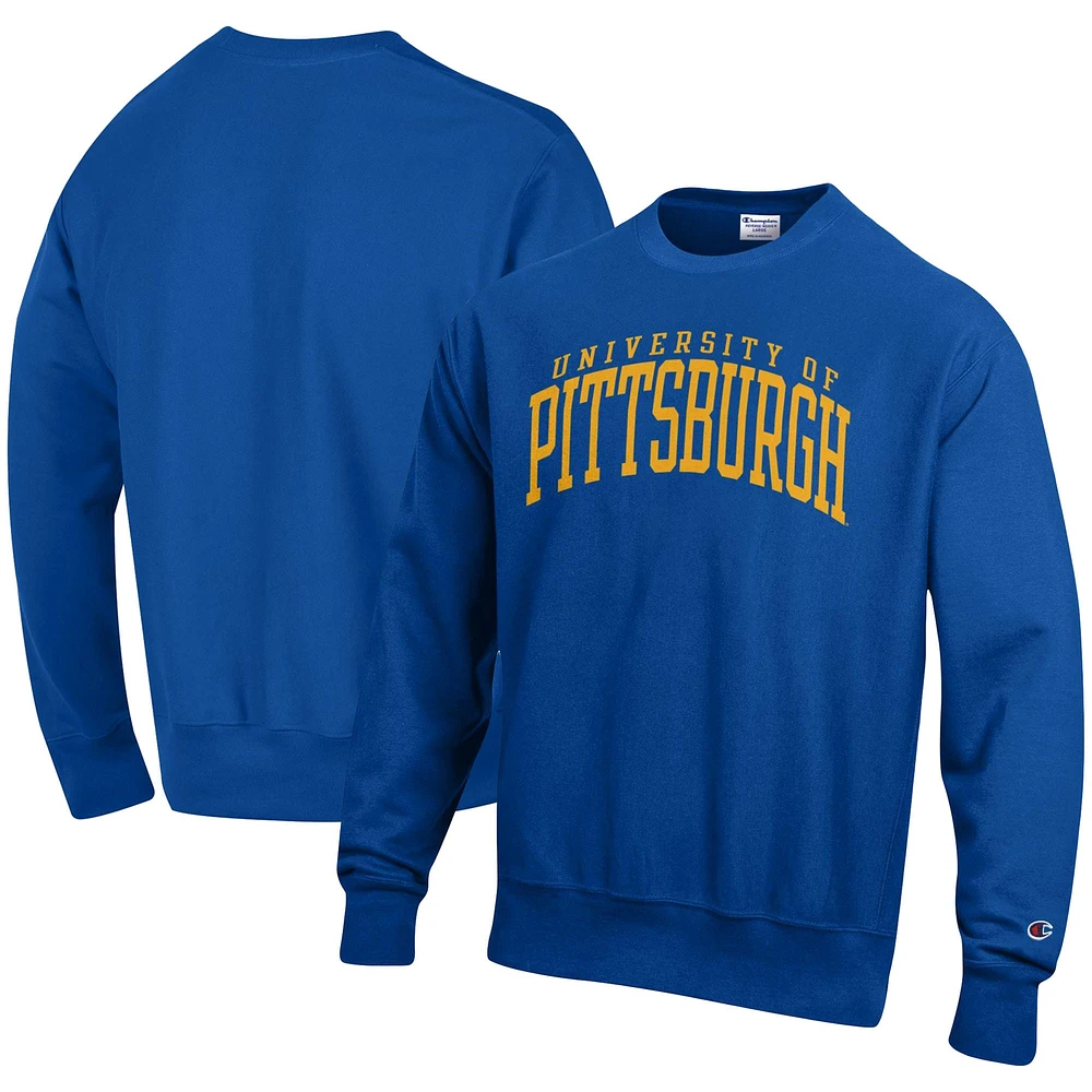 Men's Champion Royal Pitt Panthers Arch Reverse Weave Pullover Sweatshirt