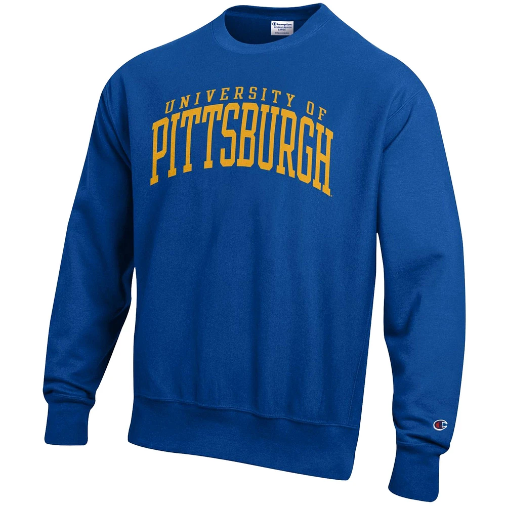 Men's Champion Royal Pitt Panthers Arch Reverse Weave Pullover Sweatshirt