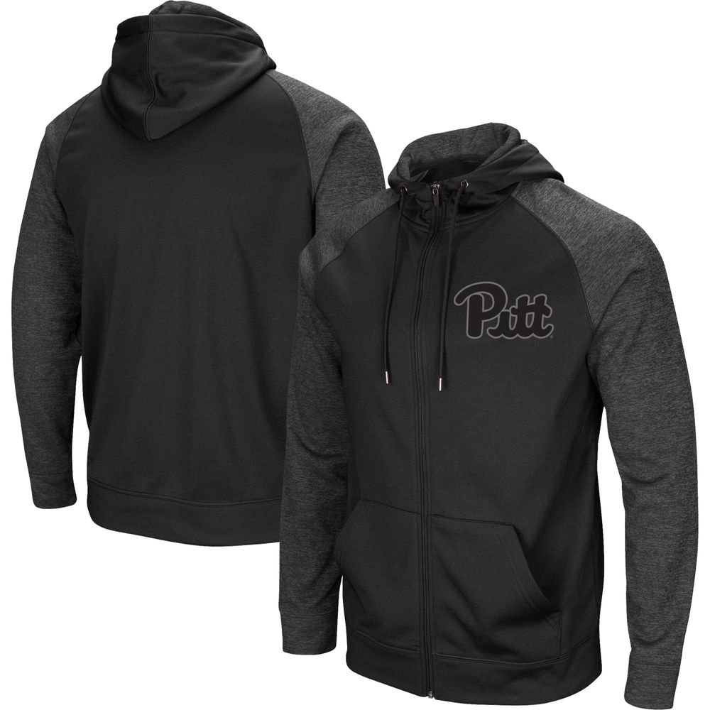 Men's Colosseum Black Pitt Panthers Blackout 3.0 Tonal Raglan Full-Zip Hoodie