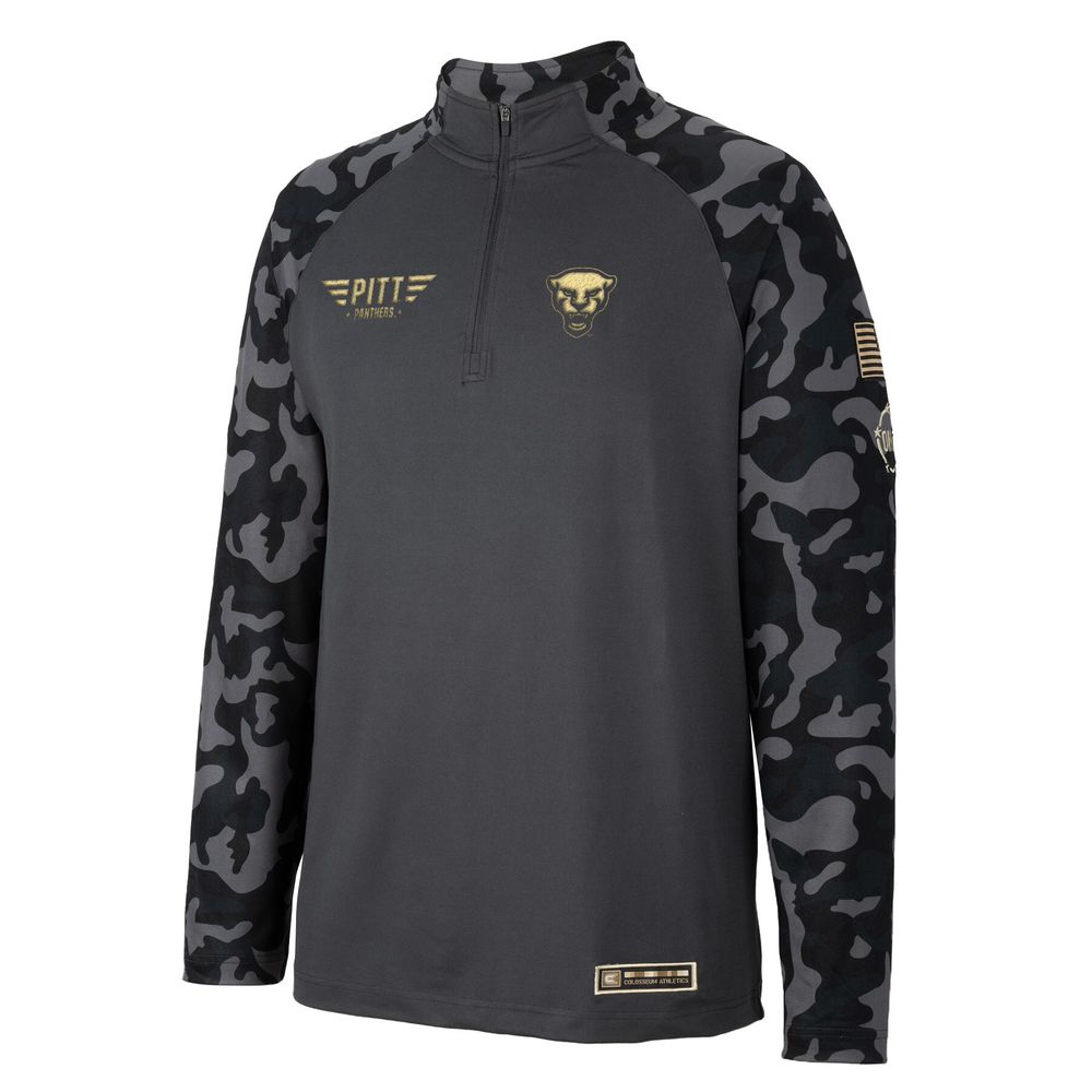 Men's Colosseum Charcoal Pitt Panthers OHT Military Appreciation Long Range Raglan Quarter-Zip Jacket