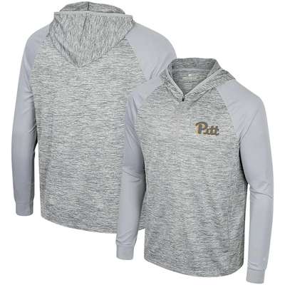 Men's Colosseum Gray Pitt Panthers Cybernetic Raglan Quarter-Zip Hooded Top