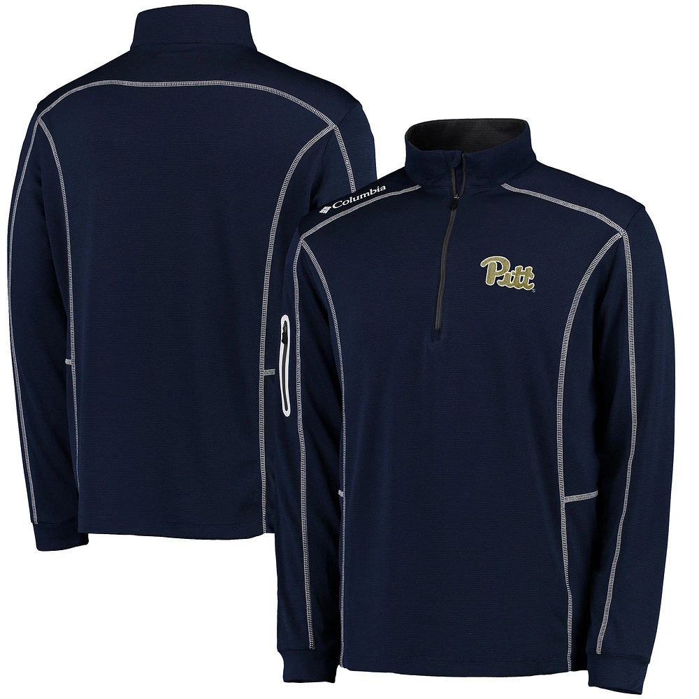 Columbia Golf Navy Pitt Panthers Shotgun Omni-Wick Veste à enfiler quart de zip pour homme