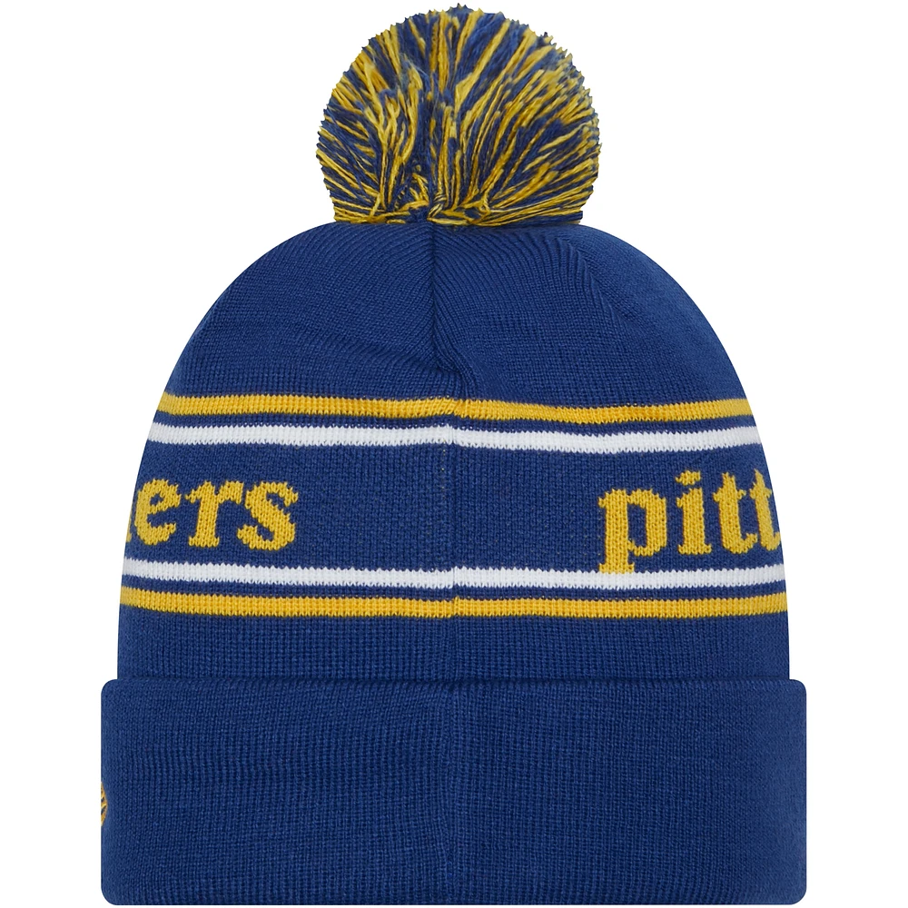 Bonnet en tricot à revers et pompon Royal Pitt Panthers Marquee New Era pour hommes