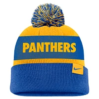 Bonnet en tricot à revers et pompon Nike Gold/Royal Pitt Panthers Peak Stripe pour homme