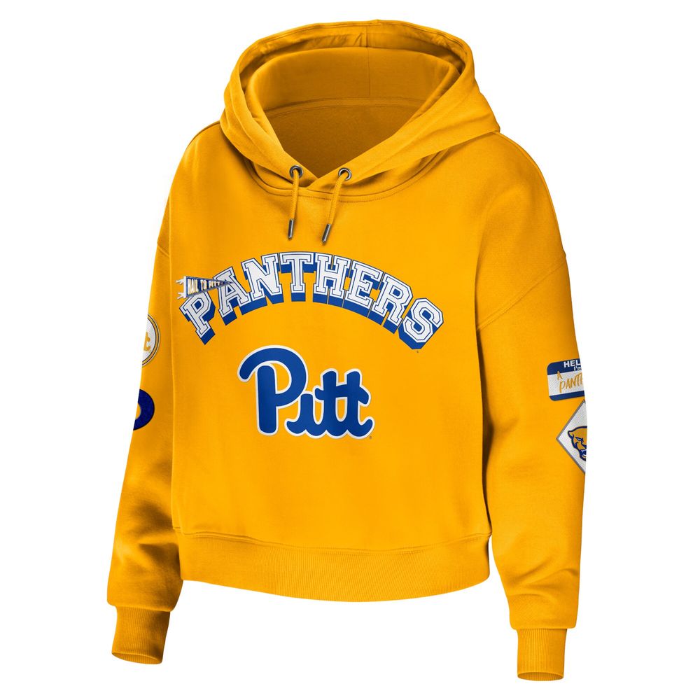 Women's WEAR by Erin Andrews Gold Pitt Panthers Mixed Media Cropped Pullover Hoodie