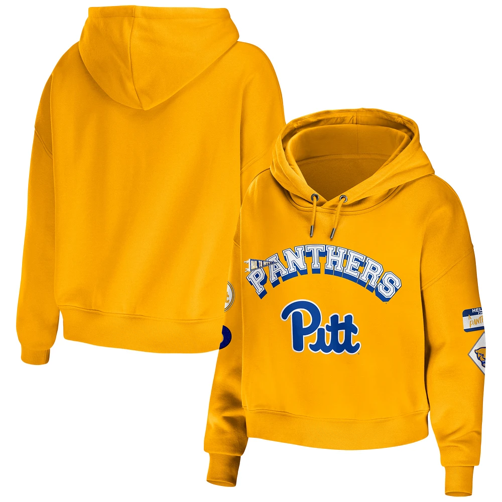 WEAR by Erin Andrews Gold Pitt Panthers Sweat à capuche court en technique mixte pour femme