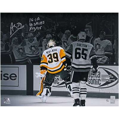 Alex Nedeljkovic Pittsburgh Penguins Autographed 16" x 20" Goalie Goal Celebration Photograph with Multiple Inscriptions