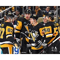 Evgeni Malkin Jake Guentzel Kris Letang & Sidney Crosby Pittsburgh Penguins Unsigned Discussing a Play Photograph