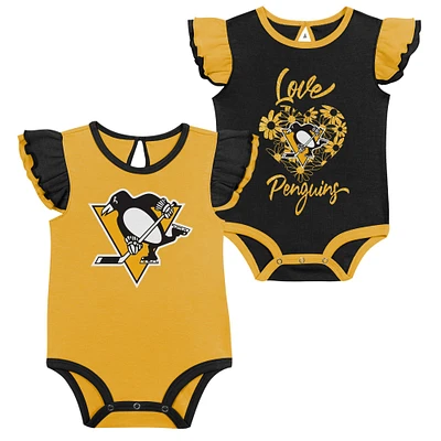 Girls Infant Black/Gold Pittsburgh Penguins Two-Pack Training Bodysuit Set