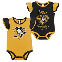 Ensemble de deux bodys d'entraînement pour filles, noir/or, Pittsburgh Penguins