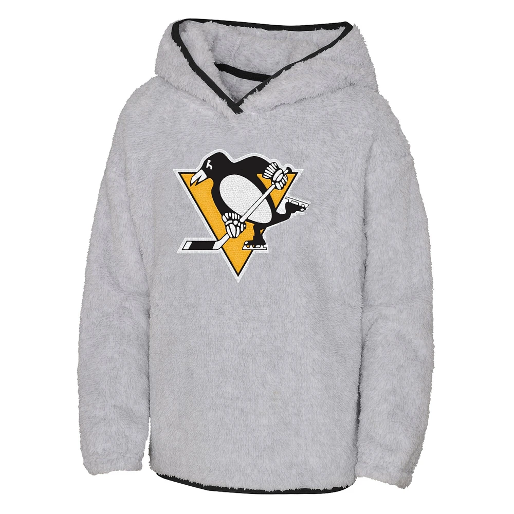 Sweat à capuche en polaire Ultimate Teddy des Penguins de Pittsburgh, gris chiné pour jeunes filles