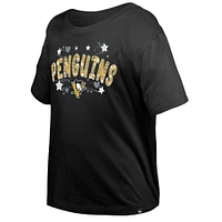 T-shirt à paillettes Flip Penguins de Pittsburgh noir New Era pour fille
